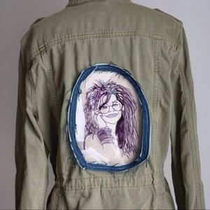 Janis Joplin Up-cycled Lucky Brand Olive Jacket